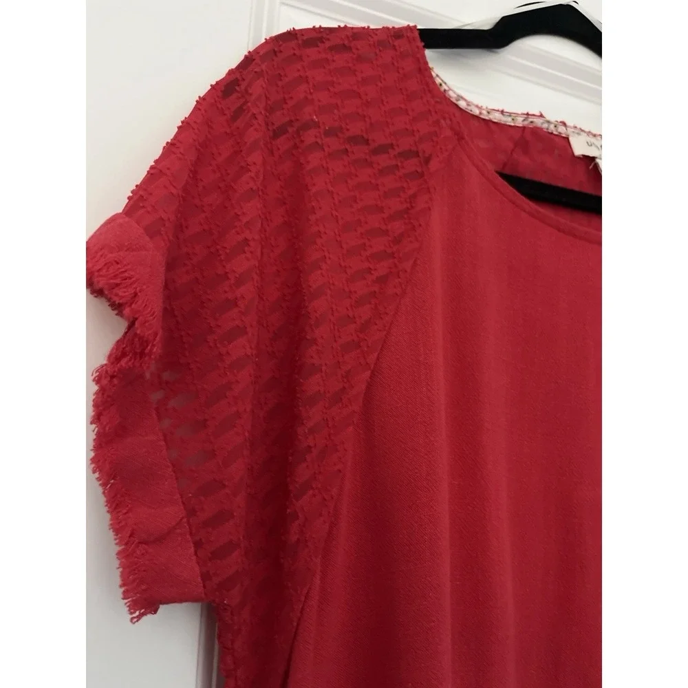Umgee‎ Red Linen Blend Dress Women S Frayed Hem Boho Lagenlook Relaxed Fit